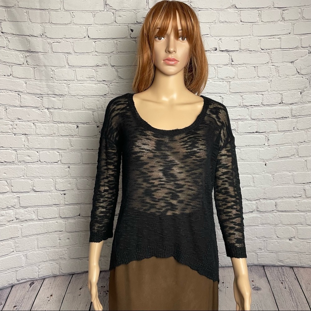 Pieces By Kensie Knit Black 3/4 Sleeve Sweater Size S